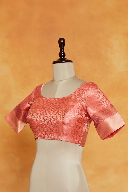 Shop_Paaprika_Yellow Silk Zari Round Neck Handwoven Floral Saree With Blouse _Online_at_Aza_Fashions