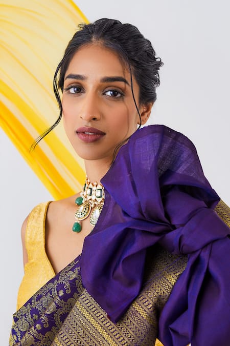 Paaprika_Blue Embroidery Peacock Kanjeevaram Silk Saree With Running Blouse Piece _Online_at_Aza_Fashions