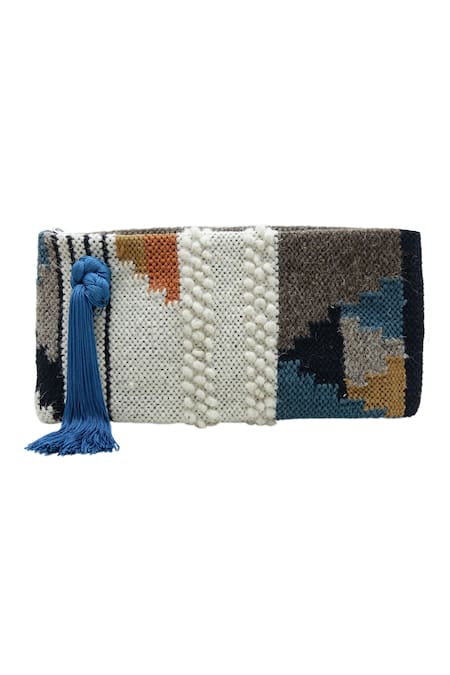 TROV Cece Yarn Woven Mosaic Clutch 