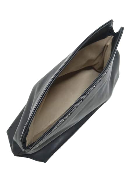 Trov_Black Nyra Studded Foldover Clutch _Online_at_Aza_Fashions