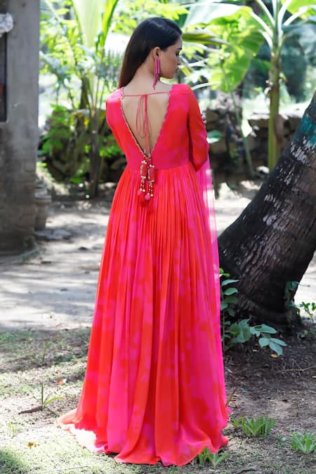 Shop Harshita Singhvi Pink Georgette, Net Embroidery Floral Print Anarkali With Scallop Edged Dupatta at Aza Fashions Shop_Harshita Singhvi_Pink Georgette, Net Embroidery Floral Print Anarkali With Scallop Edged Dupatta _at_Aza_Fashions