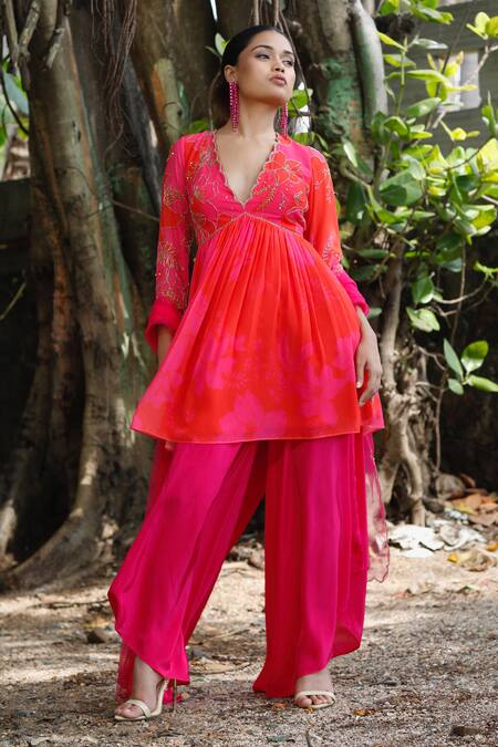 Buy Harshita Singhvi Pink Georgette, Crepe, Net Cut Work, Sequins, Floral Peplum Kurta Set Online at Aza Fashions Buy_Harshita Singhvi_Pink Georgette, Crepe, Net Cut Work, Sequins, Floral Peplum Kurta Set _Online_at_Aza_Fashions