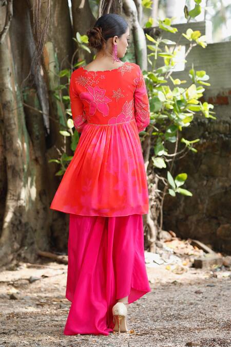 Harshita Singhvi Pink Georgette, Crepe, Net Cut Work, Sequins, Floral Peplum Kurta Set at Aza Fashions Harshita Singhvi_Pink Georgette, Crepe, Net Cut Work, Sequins, Floral Peplum Kurta Set _at_Aza_Fashions