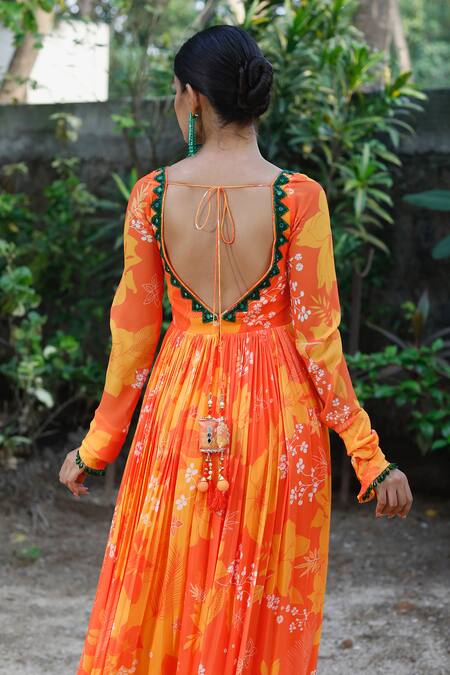 Harshita Singhvi Yellow Georgette, Net Crystals, Mirrors, Bloom Print Anarkali With Dupatta at Aza Fashions Harshita Singhvi_Yellow Georgette, Net Crystals, Mirrors, Bloom Print Anarkali With Dupatta _at_Aza_Fashions