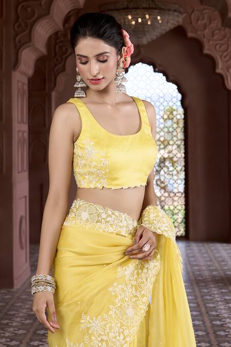 Buy Aariyana Couture Yellow Silk Organza, Modal, Satin Sequins, Embroidery Floral Saree With Blouse Buy_Aariyana Couture_Yellow Silk Organza, Modal, Satin Sequins, Embroidery Floral Saree With Blouse