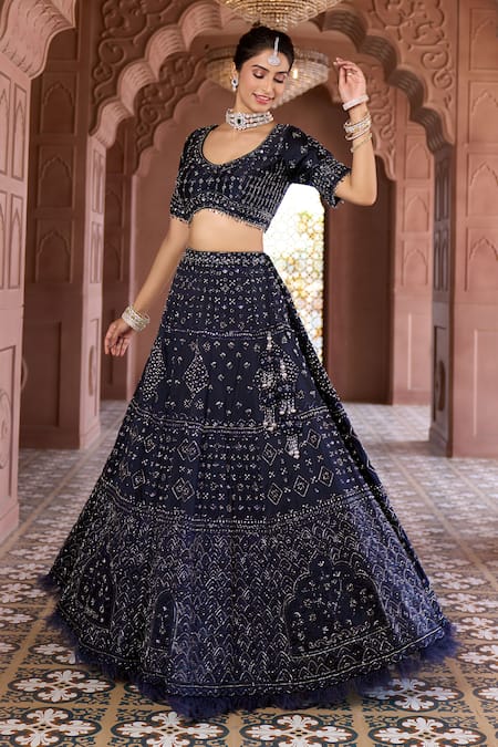 Aariyana Couture_Blue Silk, Chanderi, Viscose, Organza Sequins, Embroidery Shimmer Lehenga Set_Online_at_Aza_Fashions