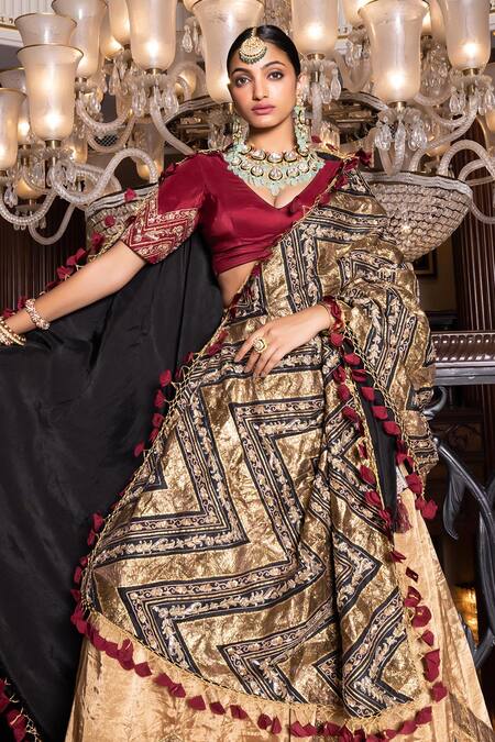 Tarisha Tholia Gold Silk, Tissue Embroidery, Sequins, Zari, Azhar Hand Blouse Lehenga Set Online at Aza Fashions Tarisha Tholia_Gold Silk, Tissue Embroidery, Sequins, Zari, Azhar Hand Blouse Lehenga Set _Online_at_Aza_Fashions