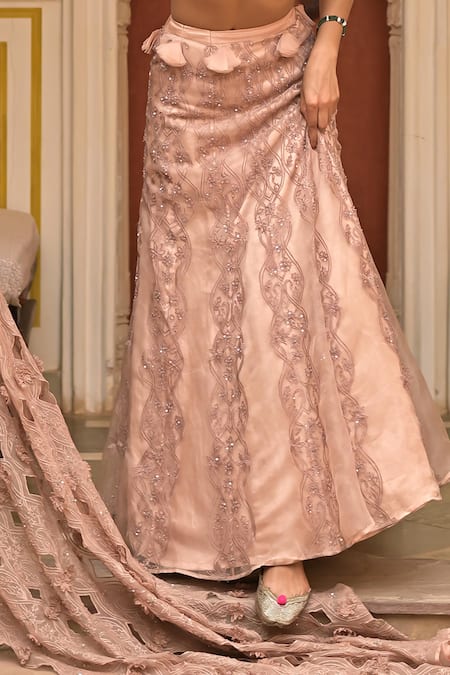 Buy Tarisha Tholia Pink Satin, Linen, Organza Embroidery, Cut Work Hand Blouse Lehenga Set Online at Aza Fashions Buy_Tarisha Tholia_Pink Satin, Linen, Organza Embroidery, Cut Work Hand Blouse Lehenga Set _Online_at_Aza_Fashions