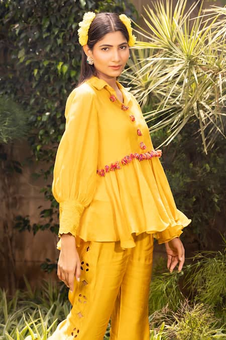 Tarisha Tholia Meheri Embroidered Peplum Top & Pant Set 