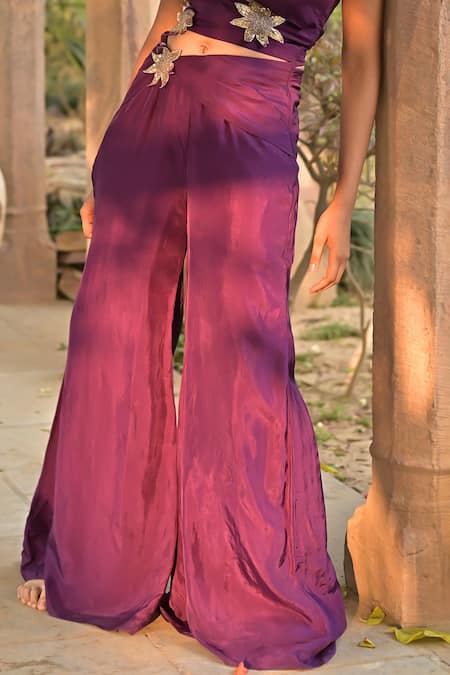 Tarisha Tholia Purple Silk Cut Work, Sequins Sweetheart Neck Opium Hand Embroidered Jumpsuit Online at Aza Fashions Tarisha Tholia_Purple Silk Cut Work, Sequins Sweetheart Neck Opium Hand Embroidered Jumpsuit _Online_at_Aza_Fashions