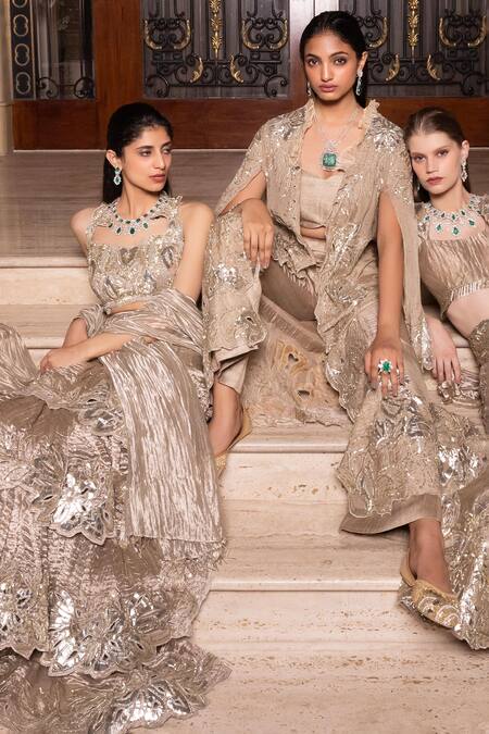 Tarisha Tholia Beige Tissue, Satin, Linen Gota Patti, Stella Hand Embroidered Lehenga Set Online at Aza Fashions Tarisha Tholia_Beige Tissue, Satin, Linen Gota Patti, Stella Hand Embroidered Lehenga Set _Online_at_Aza_Fashions