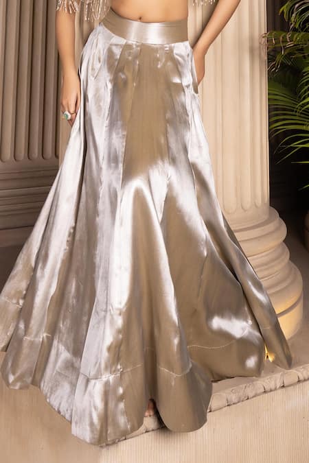 Tarisha Tholia_Silver Brocade Cut Work Square Neck Zia Hand Embroidered Short Cape Lehenga Set _Online_at_Aza_Fashions