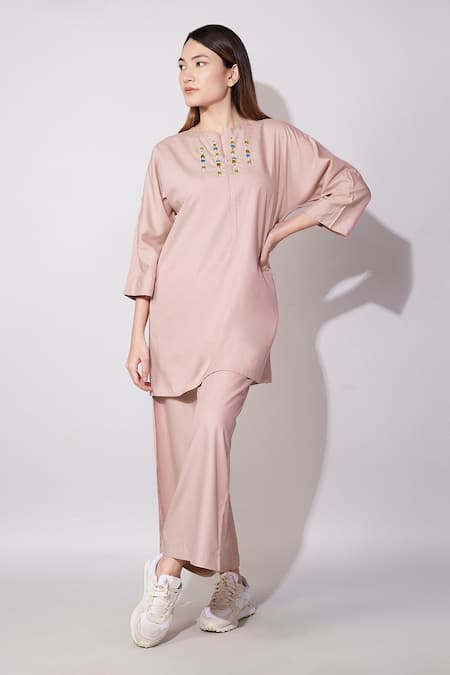 House of Manaa Placement Stone Embroidered Tunic With Palazzo 