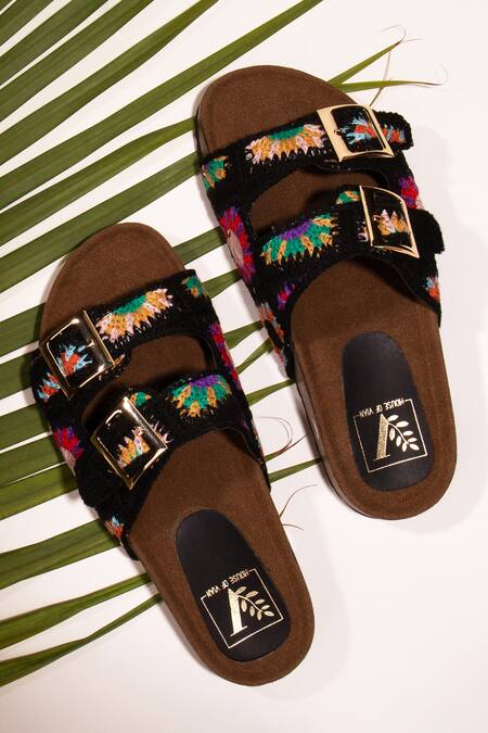 Shop_House Of Vian_Black Beach Breeze Embroidered Flats _at_Aza_Fashions
