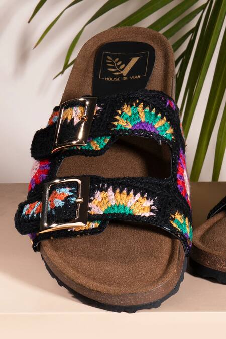 House Of Vian_Black Beach Breeze Embroidered Flats _Online_at_Aza_Fashions