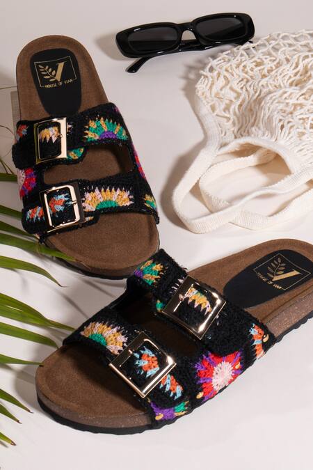 Shop_House Of Vian_Black Beach Breeze Embroidered Flats _Online_at_Aza_Fashions
