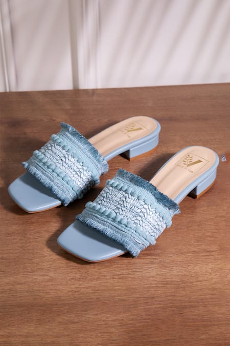 Shop House Of Vian Blue Boho Thread Work Flats at Aza Fashions Shop_House Of Vian_Blue Boho Thread Work Flats _at_Aza_Fashions