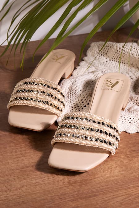 Buy House Of Vian Gold Hour Stud Embellished Flats Online at Aza Fashions Buy_House Of Vian_Gold Hour Stud Embellished Flats_Online_at_Aza_Fashions