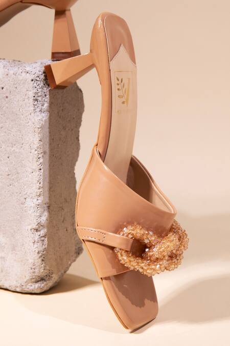 House Of Vian_Beige Stones Jane Buckle Embellished Heels _Online_at_Aza_Fashions