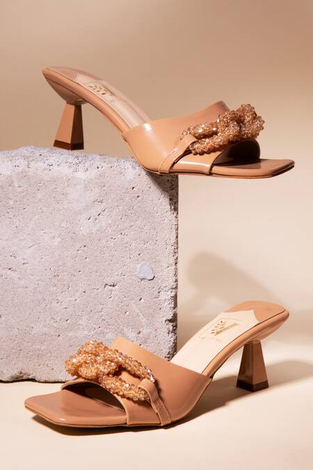 Buy_House Of Vian_Beige Stones Jane Buckle Embellished Heels _Online_at_Aza_Fashions