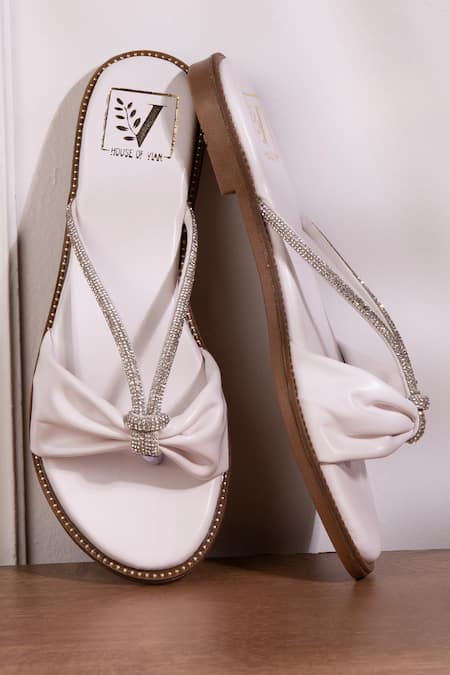 Buy_House Of Vian_White Krystal Strap Swarovski Embellished Flats _Online_at_Aza_Fashions