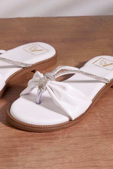 Shop_House Of Vian_White Krystal Strap Swarovski Embellished Flats _Online_at_Aza_Fashions