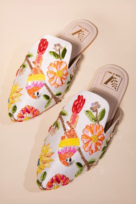 Shop_House Of Vian_Multi Color Love Bird Embellished Mules _at_Aza_Fashions