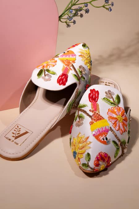 House Of Vian_Multi Color Love Bird Embellished Mules _Online_at_Aza_Fashions