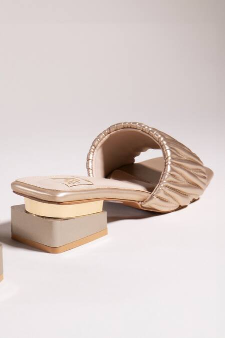 House Of Vian Gold Matilda Textured Strap Block Heels Online at Aza Fashions House Of Vian_Gold Matilda Textured Strap Block Heels _Online_at_Aza_Fashions