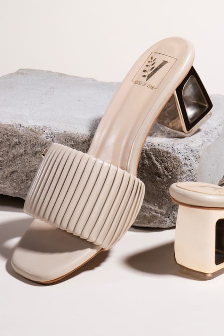 Shop House Of Vian Beige Misha Striped Textured Block Heels at Aza Fashions Shop_House Of Vian_Beige Misha Striped Textured Block Heels _at_Aza_Fashions