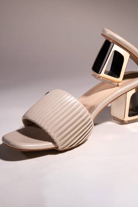 House Of Vian Beige Misha Striped Textured Block Heels Online at Aza Fashions House Of Vian_Beige Misha Striped Textured Block Heels _Online_at_Aza_Fashions