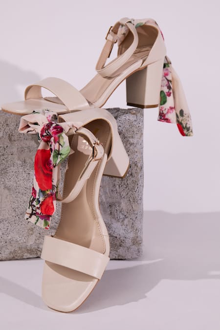 House of Vian Beige Floral Springfield Ribbon Printed Heels 