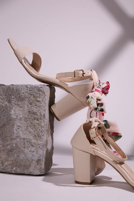 House Of Vian_Beige Ribbons Springfield Printed Heels _Online_at_Aza_Fashions