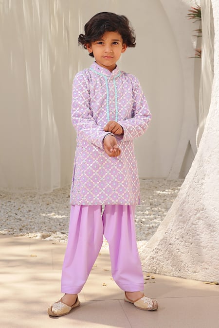 FAYON KIDS Purple Kurta Georgette Embroidered Mirror With Salwar 