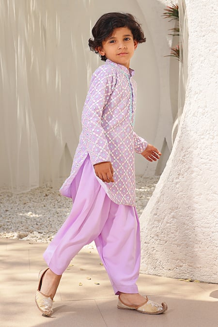 Buy_Fayon Kids_Purple Georgette, Crepe Mirrors Embroidered Kurta With Salwar _Online_at_Aza_Fashions