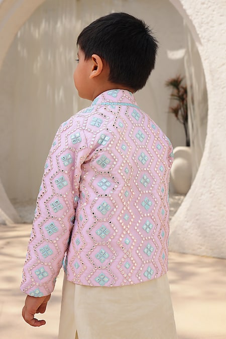Buy Fayon Kids Pink Georgette, Cotton Mirrors, Embroidery Jacket With Kurta Set Online at Aza Fashions Buy_Fayon Kids_Pink Georgette, Cotton Mirrors, Embroidery Jacket With Kurta Set _Online_at_Aza_Fashions
