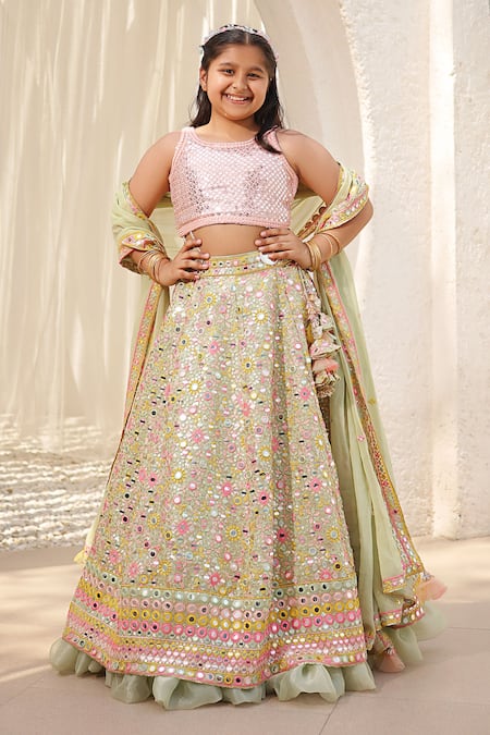 FAYON KIDS Mirror Embroidered Lehenga Set 