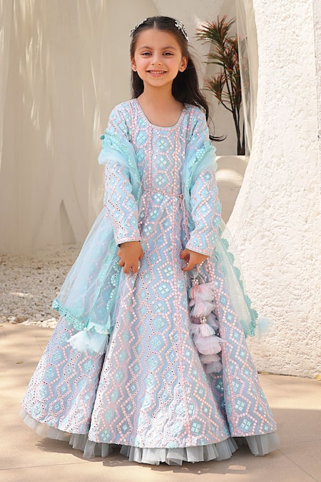 FAYON KIDS Mirror Embroidered Anarkali With Dupatta 