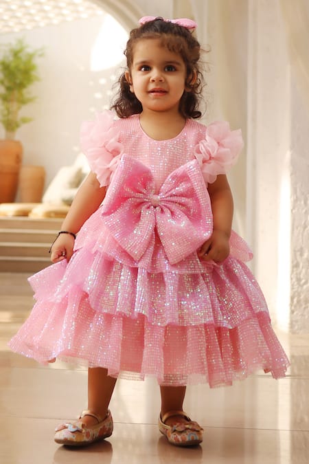 FAYON KIDS Tiered Sequined Bow Frock 