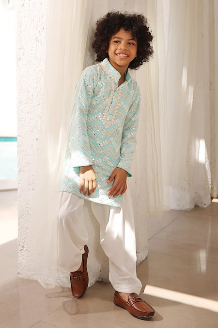 FAYON KIDS Geometric Mirror Embroidered Kurta & Pant Set 