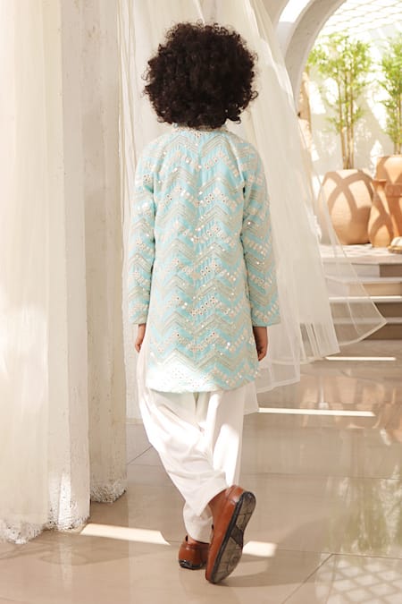 Fayon Kids Geometric Mirror Embroidered Kurta & Pant Set 