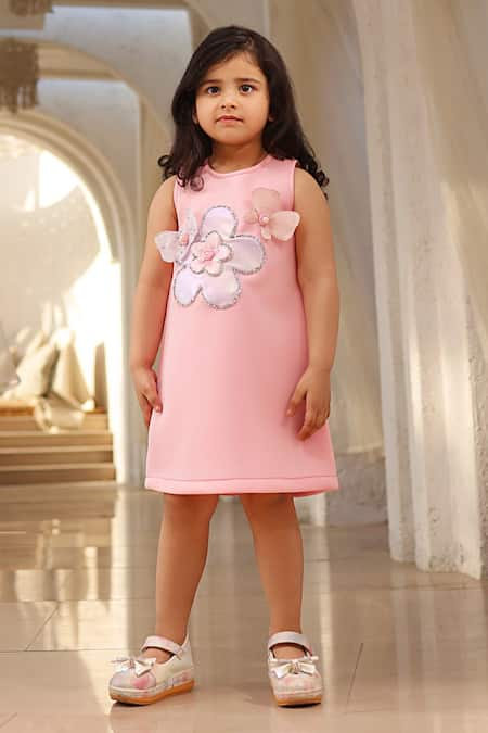 FAYON KIDS Neoprene Floral Applique Dress 