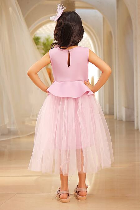 Shop Fayon Kids Purple Neoprene Fabric Flowers Floral Applique Work Dress at Aza Fashions Shop_Fayon Kids_Purple Neoprene Fabric Flowers Floral Applique Work Dress _at_Aza_Fashions