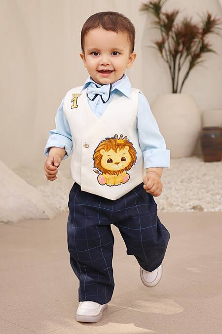 Fayon Kids Blue Cotton, Polyester Embroidery Lion Motif Suit Set Online at Aza Fashions Fayon Kids_Blue Cotton, Polyester Embroidery Lion Motif Suit Set _Online_at_Aza_Fashions