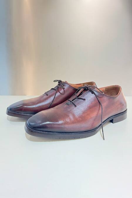 Buy_Hilo Design_Brown Ombre Leather Oxford Derby Shoes _Online_at_Aza_Fashions