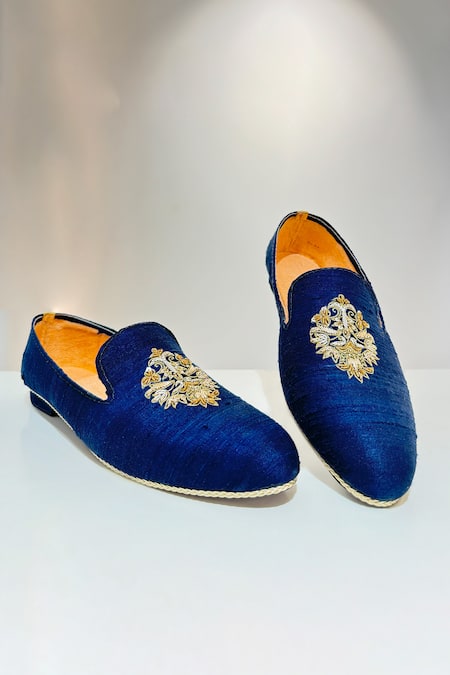 Hilo Design Blue Zardozi Embroidered Arena Shoes 