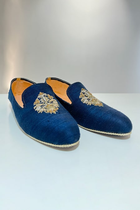 Shop_Hilo Design_Blue Zardozi Embroidered Arena Shoes _Online_at_Aza_Fashions