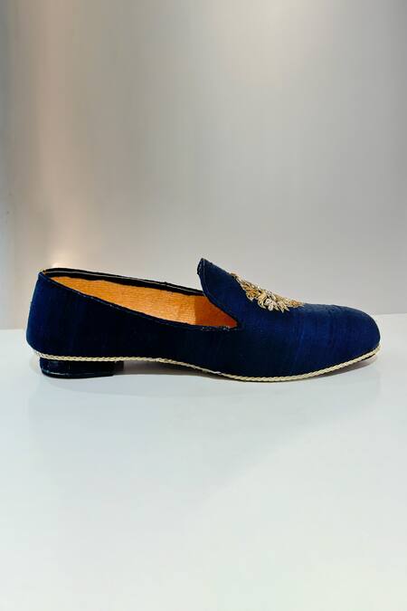 Hilo Design_Blue Zardozi Embroidered Arena Shoes _at_Aza_Fashions