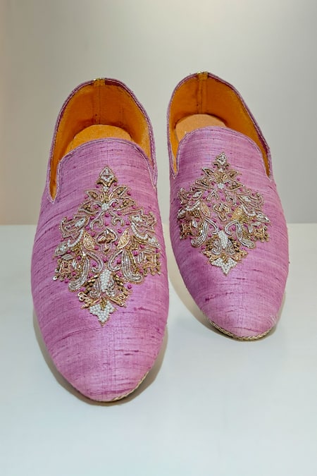 Buy_Hilo Design_Purple Zari Tezaa Zardozi Embroidered Shoes _Online_at_Aza_Fashions