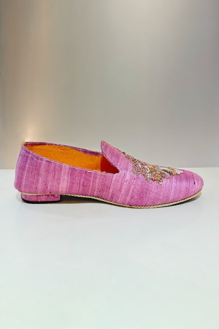 Shop_Hilo Design_Purple Zari Tezaa Zardozi Embroidered Shoes _Online_at_Aza_Fashions
